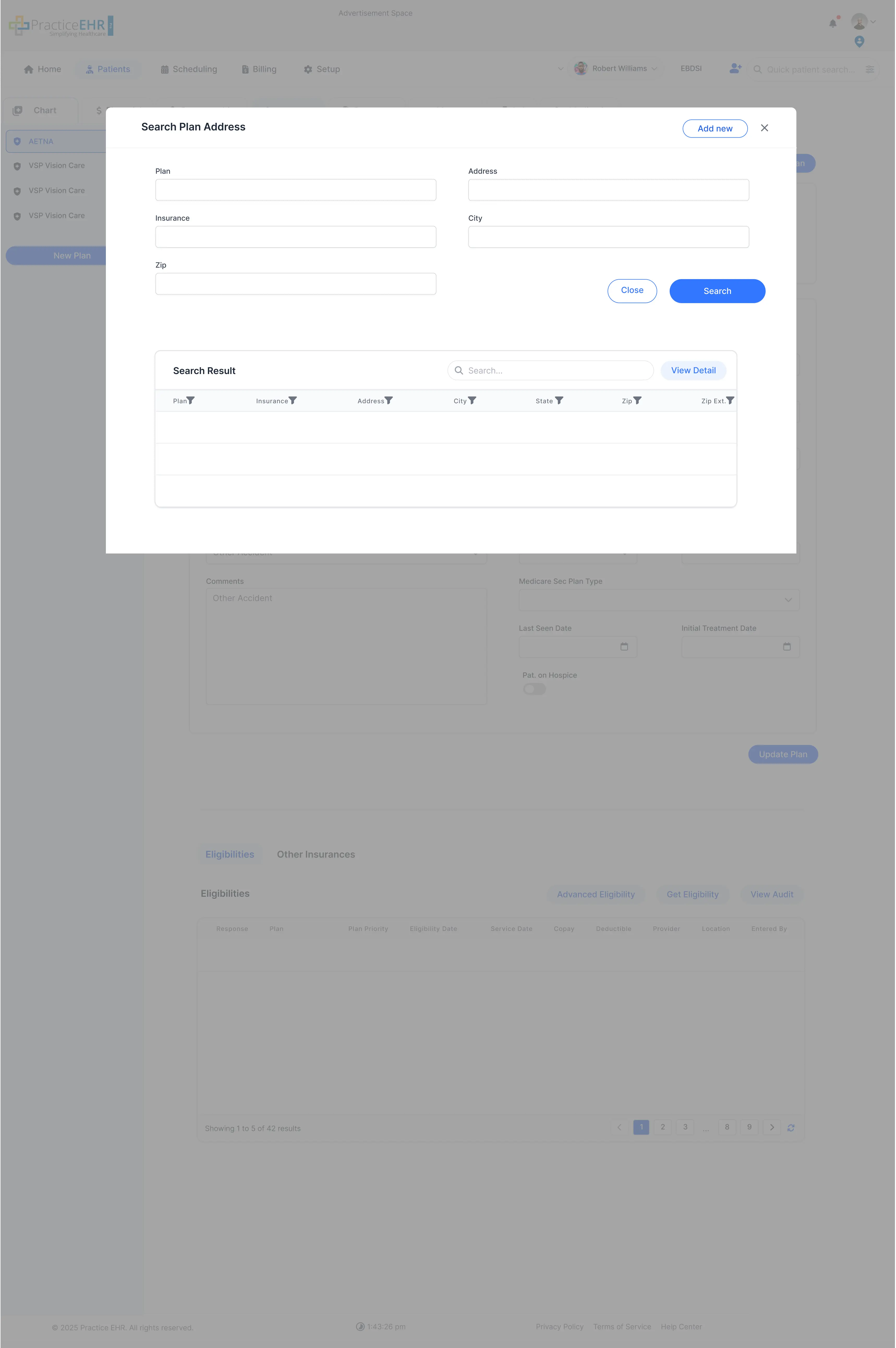 Search Plan Address modal